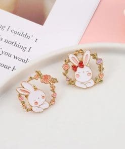 Alternative view of Easter White Bunny 'Red Bow' Wreath Enamel Pin