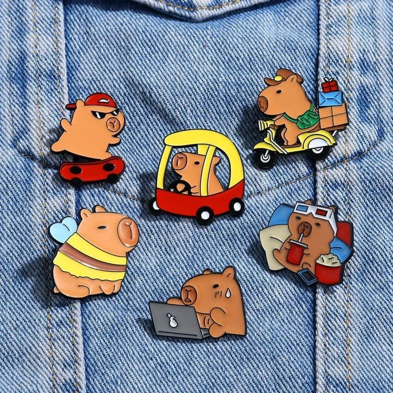 Capybara 'Set of 6 Busy Day' Enamel Pin - Image 2
