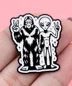 Alternative view of Big Foot and Alien 'Peace' Enamel Pin