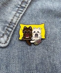 Alternative view of Couple Cat 'Binge Watching' Enamel Pin