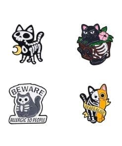 Halloween Skeleton Cat 'Set of 4 Nonchalant' Enamel Pin