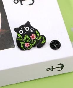 Floral Black Cat 'Pink Petals' Enamel Pin