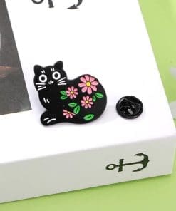 Floral Black Cat 'pink Daisy' Enamel Pin
