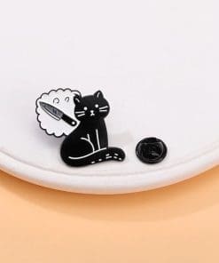 Lazy Black Cat 'Thinking Dagger' Enamel Pin
