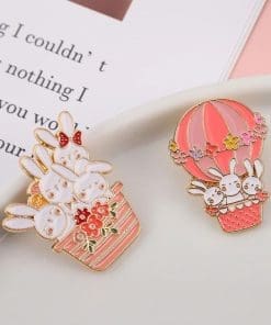 Alternative view of Easter White Bunny 'Flower Basket' Enamel Pin