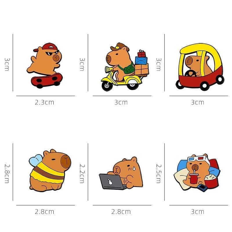 Capybara 'Set of 6 Busy Day' Enamel Pin - Image 4