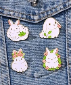 Alternative view of White Rabbit 'Easter Chubby Bunny' Enamel Pin