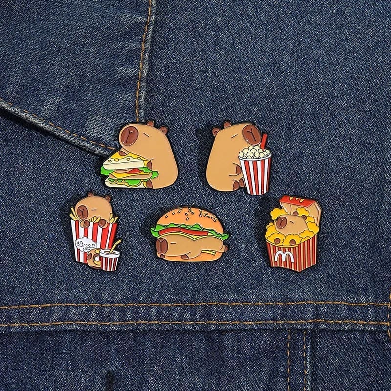 Capybara Foodie 'Popcorn Time' Enamel Pin - Image 2