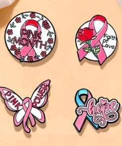 Pink Ribbon Awareness 'Set of 4 Breast Cancer Awareness' Enamel Pin - Image 3
