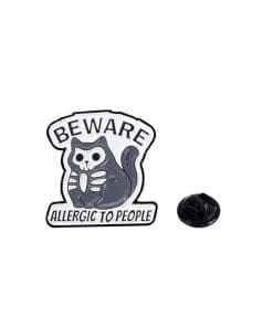 Halloween Skeleton Cat 'Beware Allergic To People' Enamel Pin