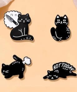 Alternative view of Lazy Black Cat 'Set of 4 Mentally Tired' Enamel Pin