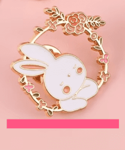 Easter White Bunny 'Flower Wreath' Enamel Pin