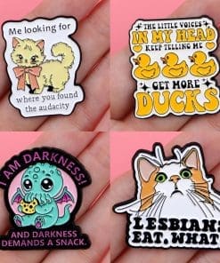 Alternative view of Humorous Pussy Cat ‘Lesbian Eat What’ Enamel Pin
