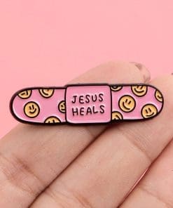 Alternative view of Bandage 'Jesus Heals' Enamel Pin