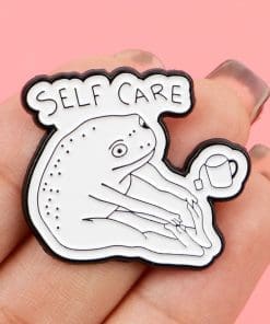 Alternative view of Funny Frog 'Self Care' Enamel Pin