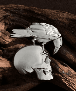 Alternative view of Retro Silver Skeleton 'Punk Raven' Enamel Pin