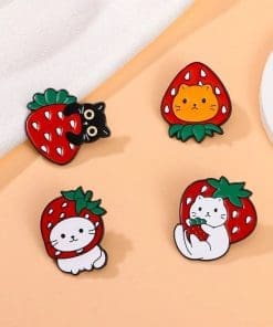 Alternative view of Strawberry Cat 'Set of 4 Cute Berry' Enamel Pin