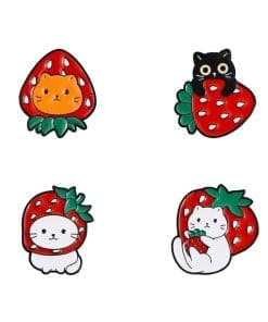 Strawberry Cat 'Set of 4 Cute Berry' Enamel Pin