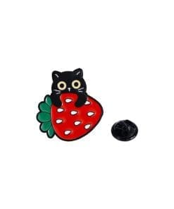 Strawberry Black Cat 'Berry Hug' Enamel Pin