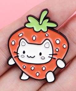 Alternative view of Strawberry Mascot Cat Enamel Pin