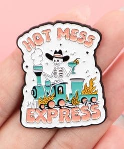 Alternative view of Skeleton and Train 'Hot Mess Express' Enamel Pin