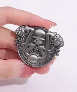Alternative view of Retro Silver Skeleton 'Motorcycle Punk' Enamel Pin