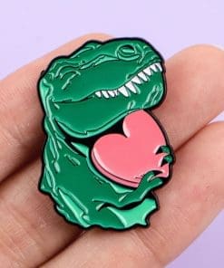 Alternative view of T-Rex with Heart Enamel Pin