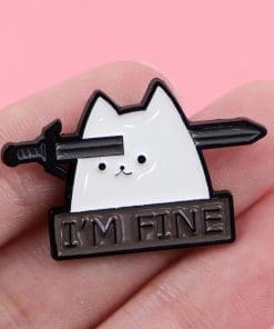 Alternative view of White Cat ‘I’m Fine 2.0’ Enamel Pin