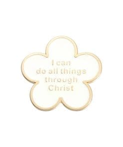 White Flower 'Philippians 4:13 | I Can Do All Things Through Christ’ Enamel Pin
