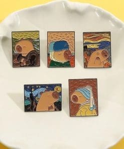 Alternative view of Capybara 'Girl with A Pearl Earing' Enamel Pin