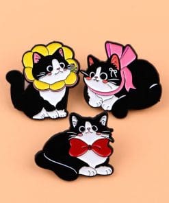 Black Persian Cat 'Set of 3 Colorful Bow' Enamel Pin