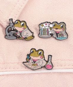 Alternative view of Froggy Scientist 'Set of 3 Lab Experiment' Enamel Pin