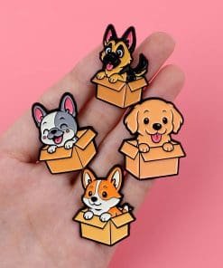 Alternative view of Dog in a Box 'Pembroke Welsh Corgi' Enamel Pin