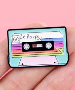 Alternative view of Retro Tape 'Be Happy' Enamel Pin