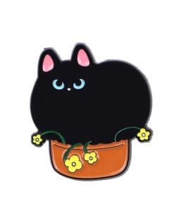 Fat Black Cat 'Fit in the Pot' Enamel Pin