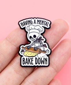Alternative view of Skeleton Having A Mental Bake Down Enamel Pin