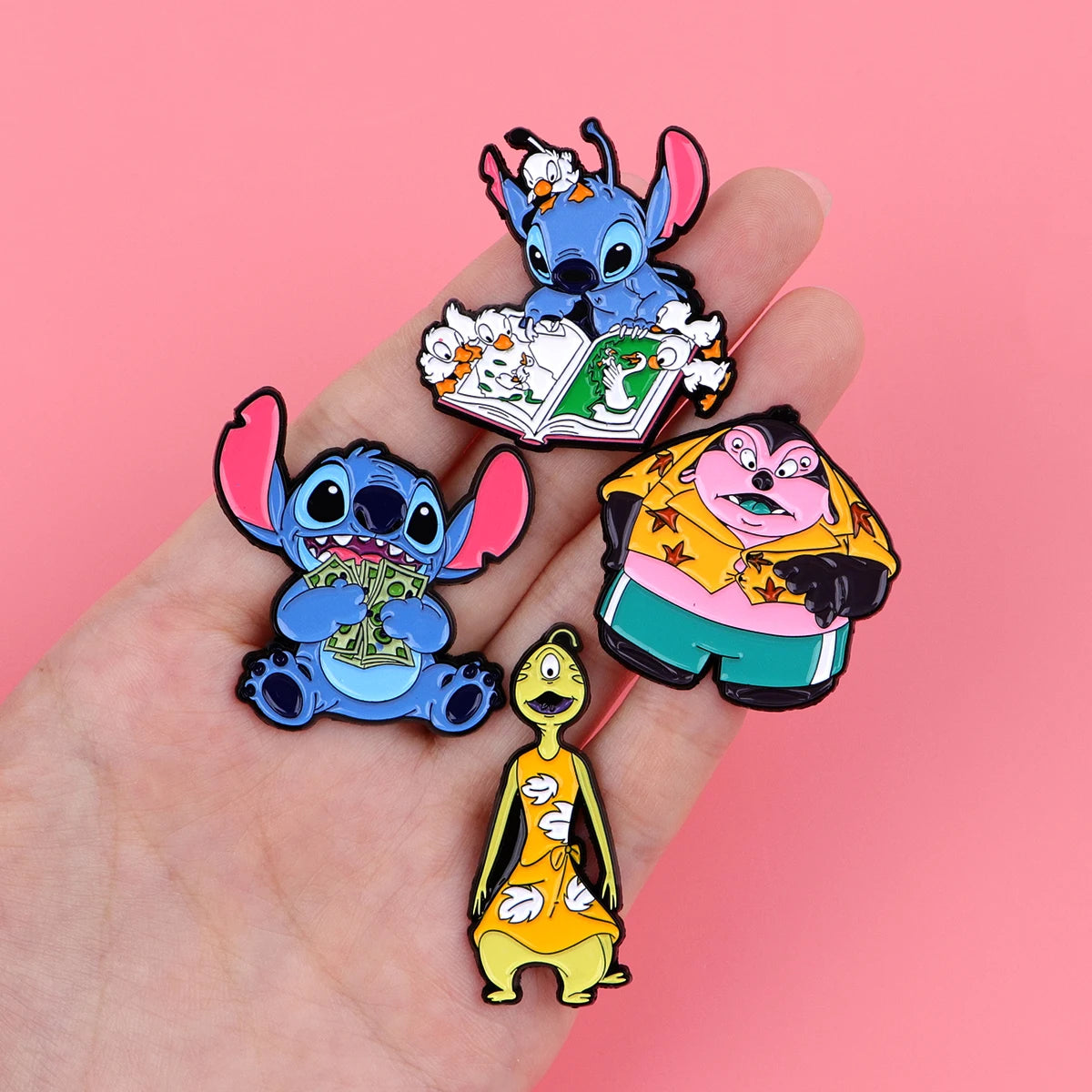 Lilo and Stitch Kawaii Stitch Pink Bow and Scrump Enamel Pin - Image 2