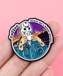 Alternative view of Jason Voorhees 'Coffee Makes Me A Better Person' Enamel Pin