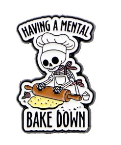 Skeleton Having A Mental Bake Down Enamel Pin