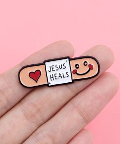 Alternative view of Smile Bandage Jesus Heals Enamel Pin