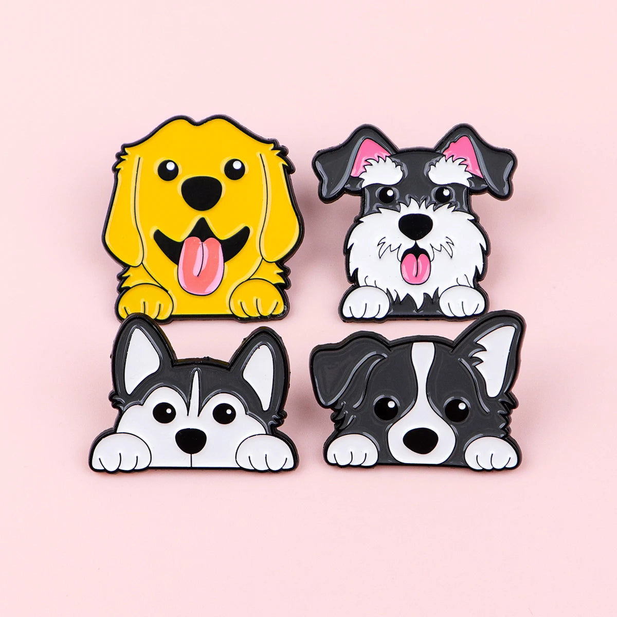Kawaii Pet Peeking Set of 4 Dogs Enamel Pin
