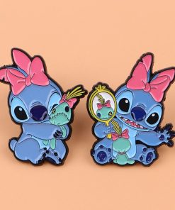 Lilo and Stitch Kawaii Set of 2 Stitch Pink Bow Enamel Pin