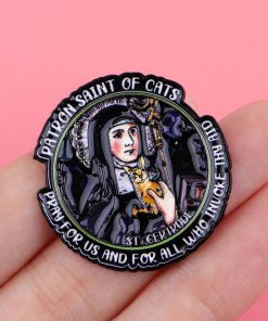 Alternative view of St Gertrude Patron Saint of Cats Enamel Pin