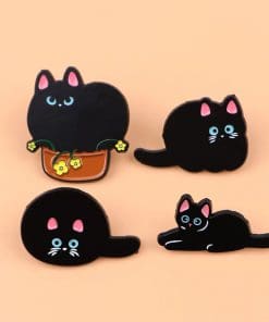 Fat Black Cat 'Set of 4 Cuteness' Enamel Pin