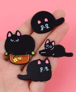 Alternative view of Fat Black Cat 'Fit in the Pot' Enamel Pin
