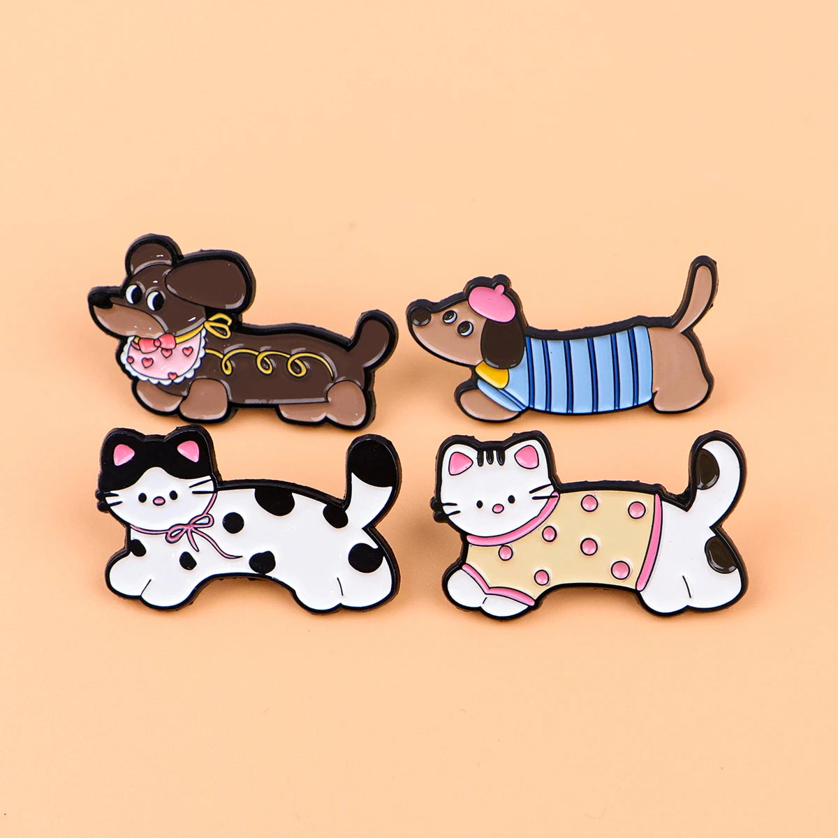 Kawaii Pet Set of 4 Cats & Dogs Enamel Pin