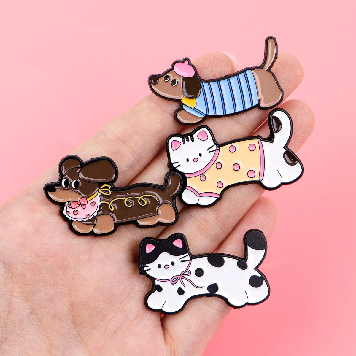 Kawaii Pet Set of 4 Cats & Dogs Enamel Pin - Image 2