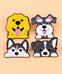 Kawaii Pet Peeking Set of 4 Dogs Enamel Pin - Image 3
