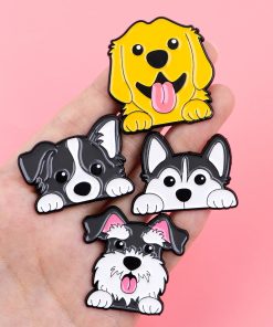 Alternative view of Kawaii Pet Peeking  Set of 4 Dogs Enamel Pin