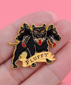 Alternative view of Cerberus Fluffy Three Headed Dog Enamel Pin